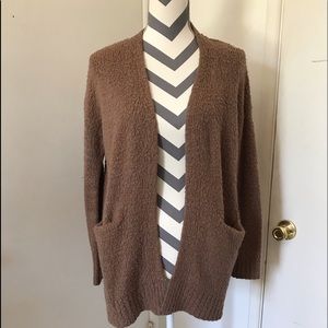 Nectar brown knit fuzzy cardigan